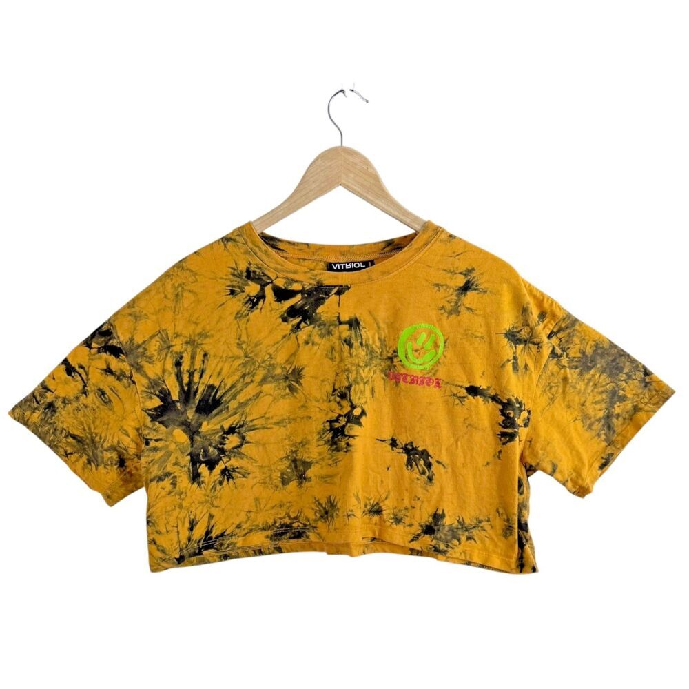 vitriol crop graphic tie-dye y2k 90s urban orange, black women's t-shirt M